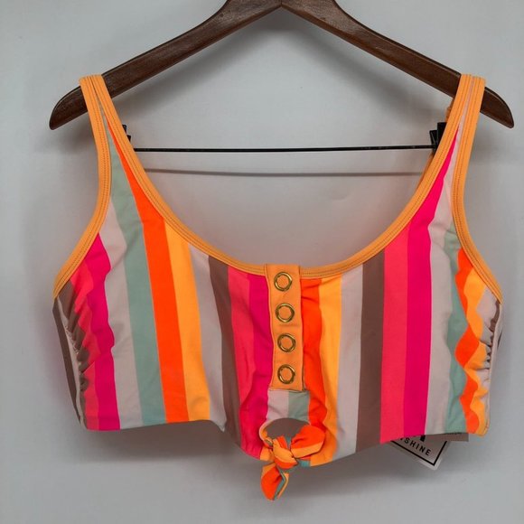 NWT California Dunshine Orange multi colorblock striped plus size Bikini Set 3X - Picture 3 of 14